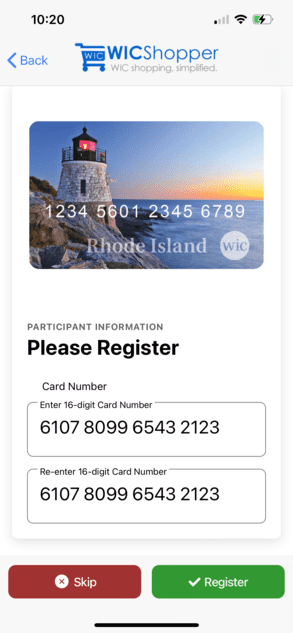 RhodeIsland_WIC_RegScreen Rhode Island WIC Card Registration Screen