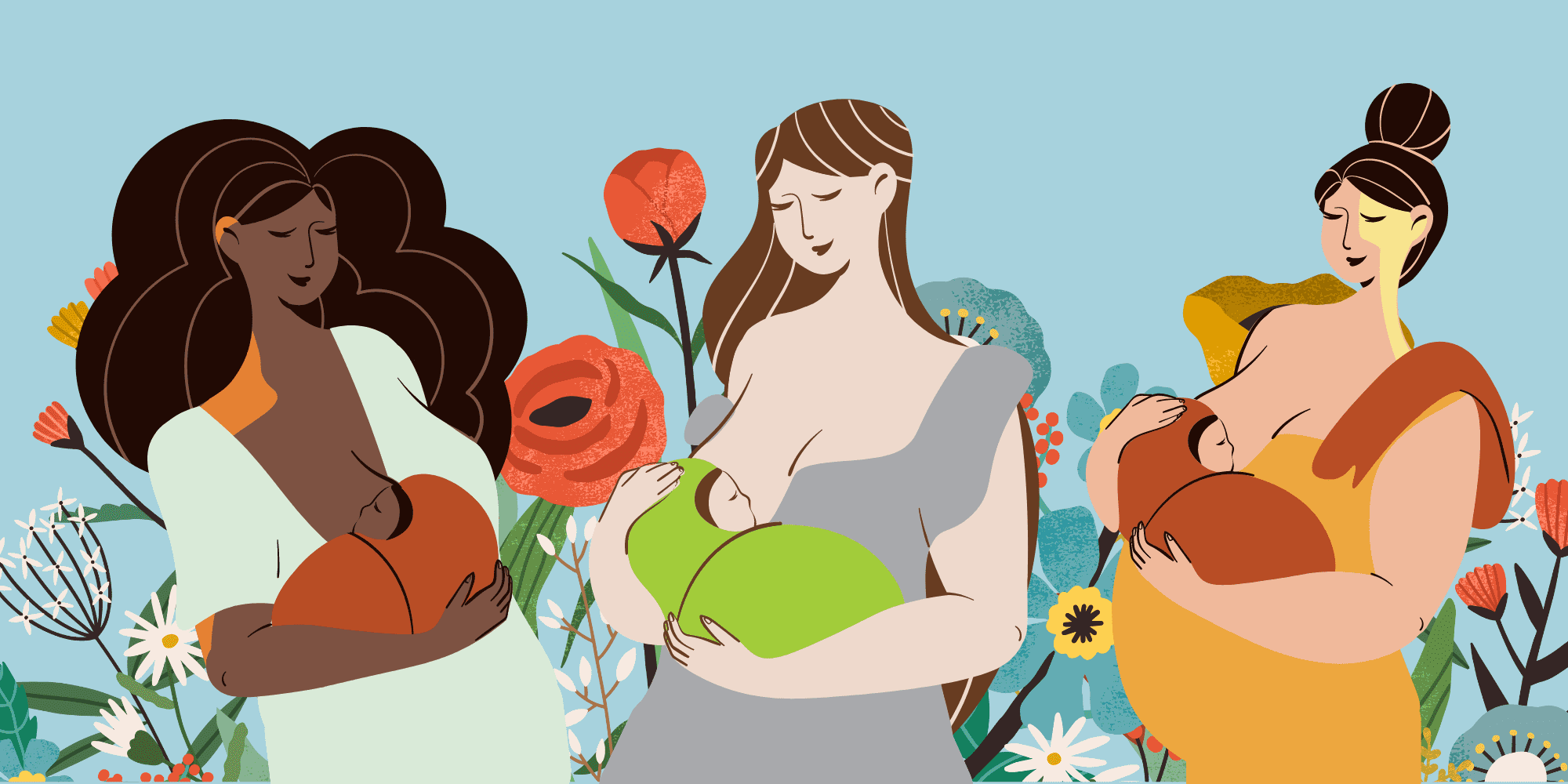 Three women breastfeeding babies