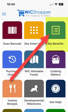 Home screen WICShopper Home Screen