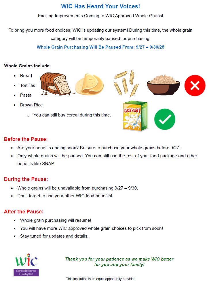 NJ WIC whole grain info image English