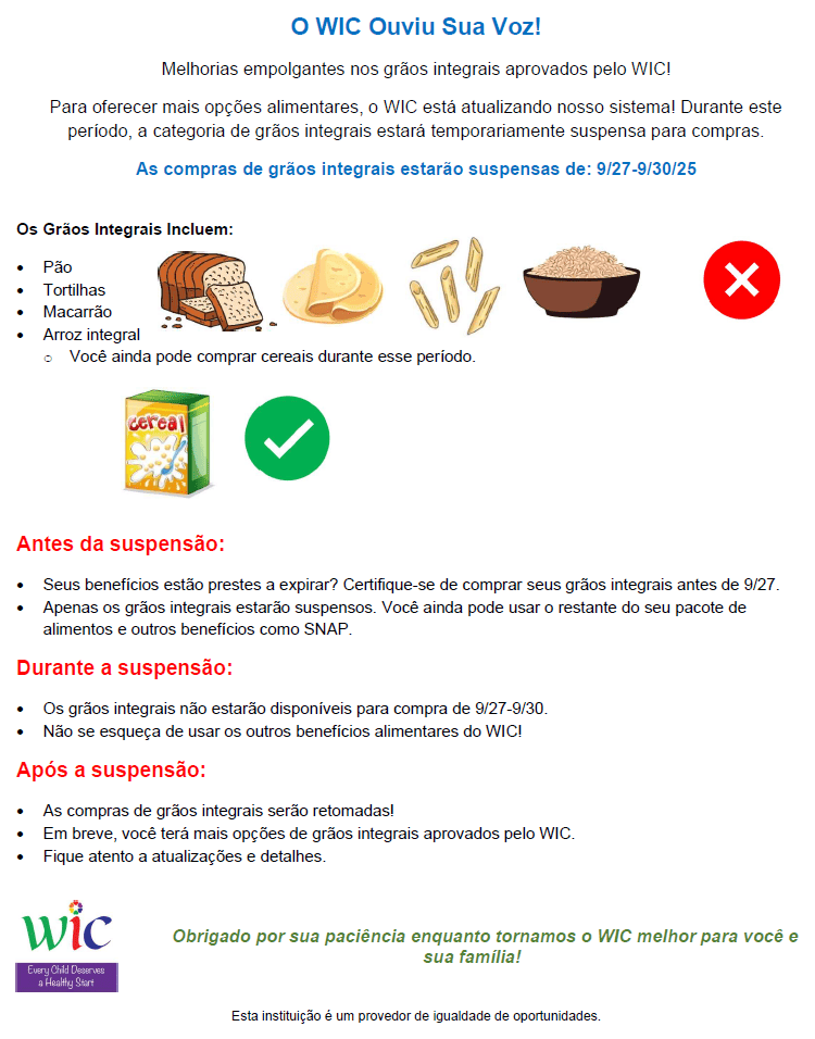 NJ WIC whole grain info image Portuguese