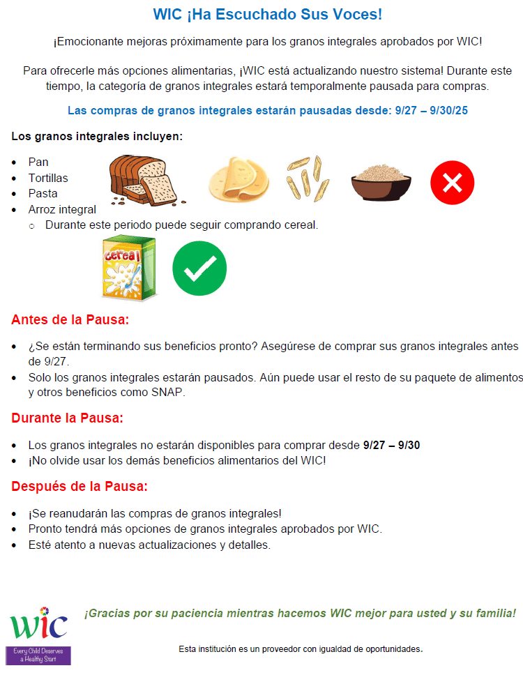NJ WIC whole grain info image Spanish