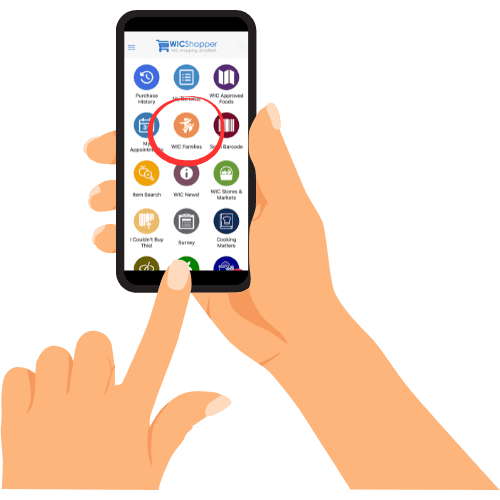 Hand holding phone showing new WICShopper homescreen