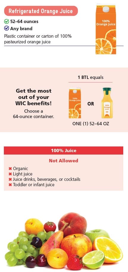 WIC-approved juice types and restrictions in English