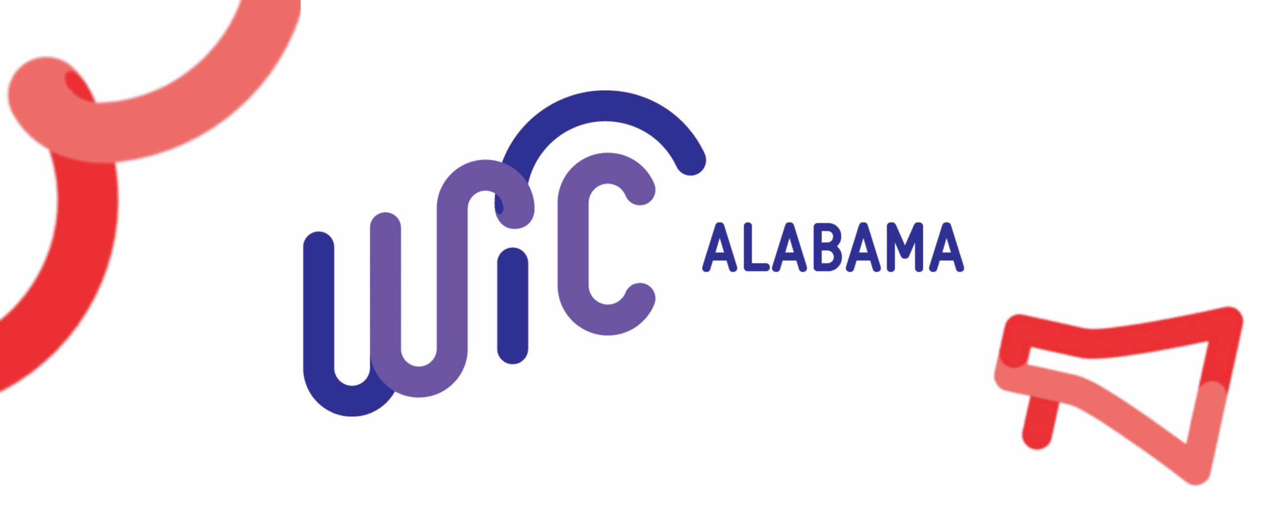 WIC Alabama logo with stylized “WIC” lettering and abstract red and pink shapes around it.