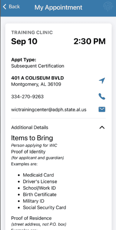 Appointment details screen