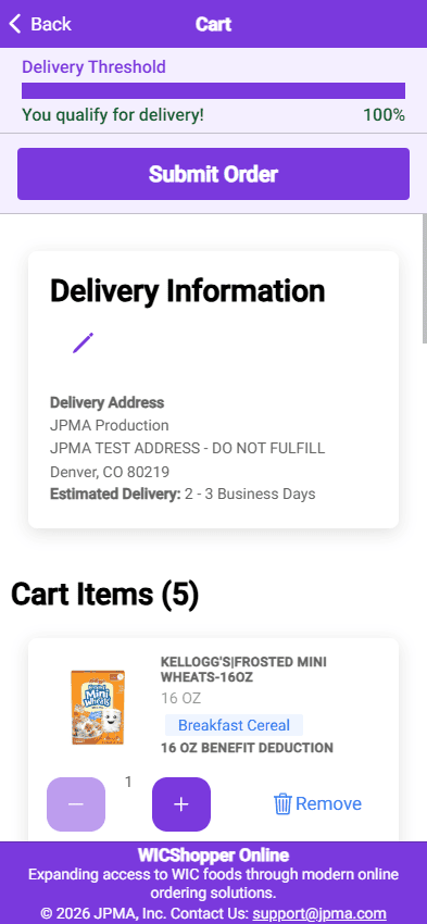 Cart screen