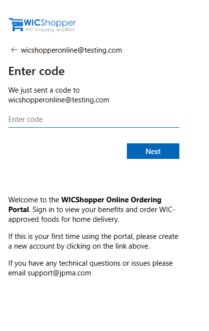 Enter code screen