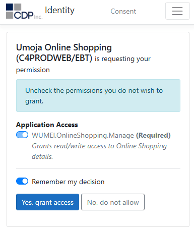 Yes, grant access screen