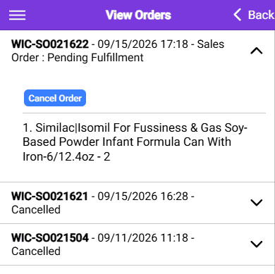 View Orders screen