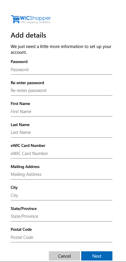 Add details screen