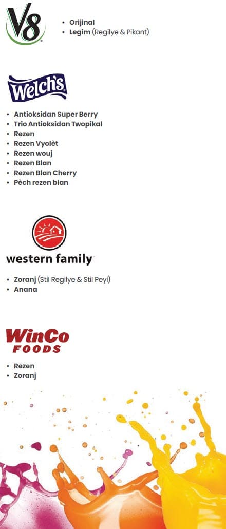 A Haitian Creole WIC flyer explaining which juice types are allowed and not allowed.