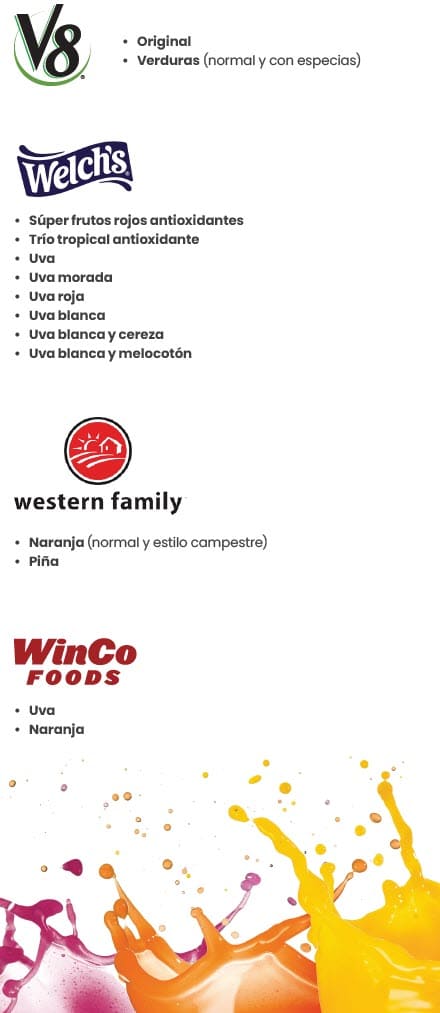 A Spanish WIC flyer explaining which juice types are allowed and not allowed.