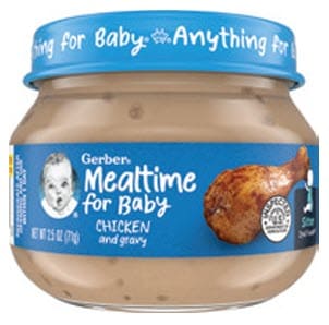 Gerber brand jar of baby food with meat