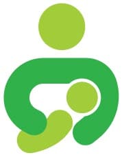 Abstract green parent and child icon.