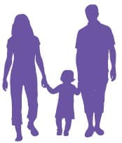Purple silhouettes of a family.