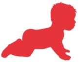 Red silhouette of a baby.
