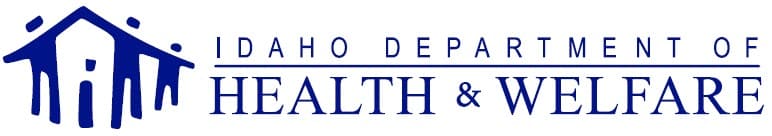 Idaho Department of Health and Welfare logo with three blue figures under a roof shape.