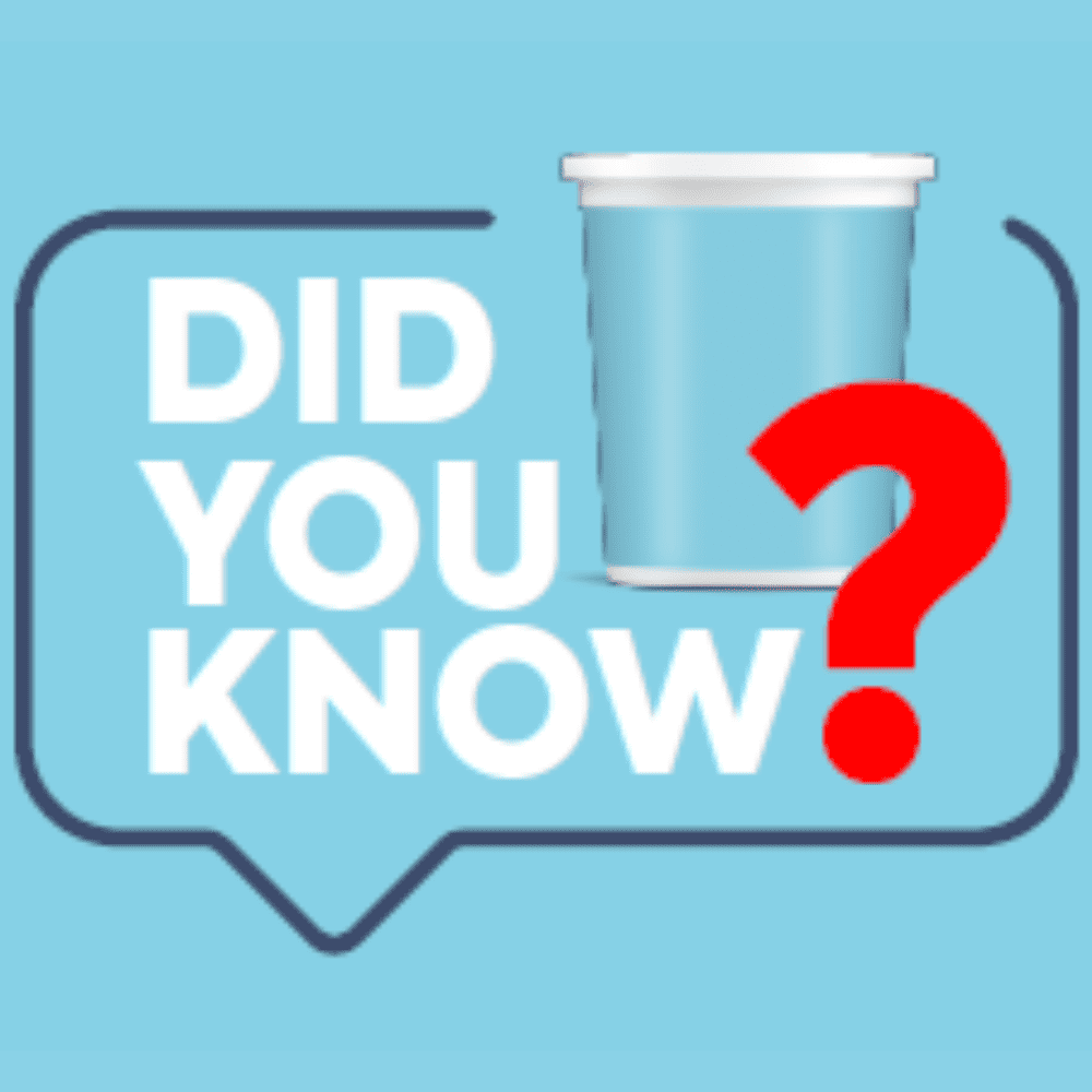 Light blue graphic with a disposable cup illustration above a speech bubble containing the words ‘Did You Know?’ in bold white text and a red question mark.